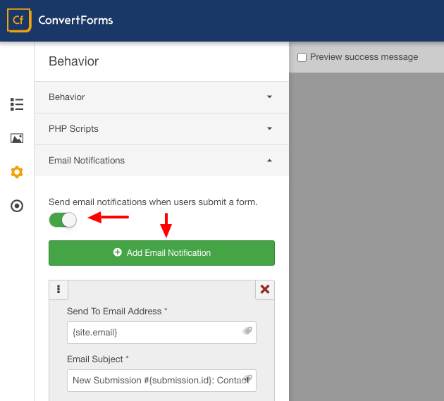 convert forms add email notification