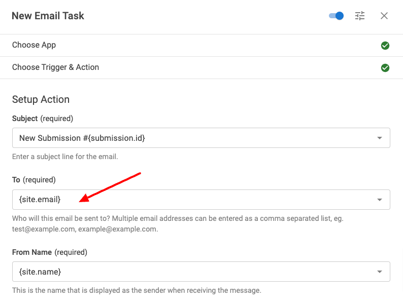 email tasks options