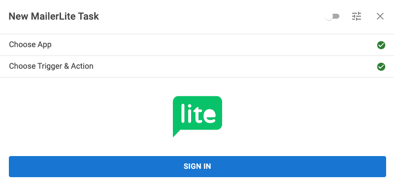 Sign in MailerLite Connection