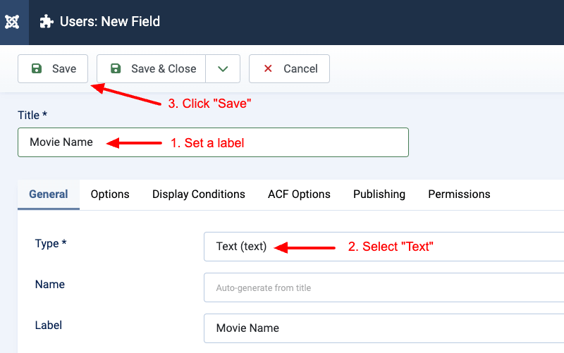 Create User Single Value Custom Field