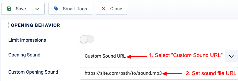 Use custom sound file from URL as the opening sound for your popup