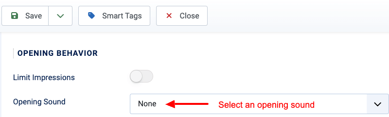 Select opening sound for your popup