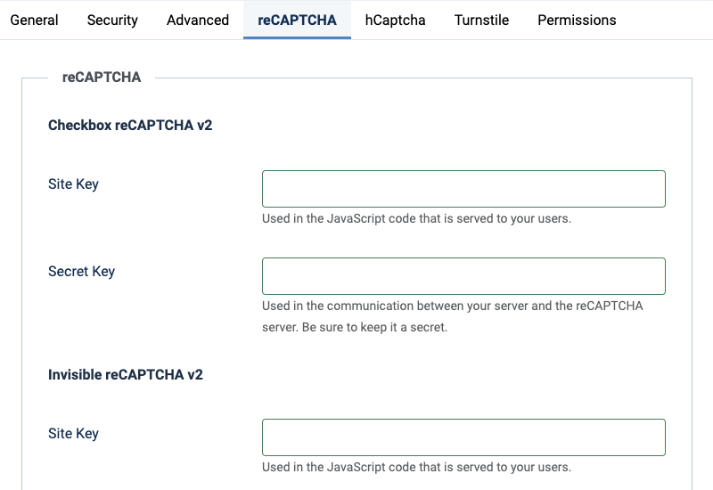 Enter reCAPTCHA API Keys in Convert Forms