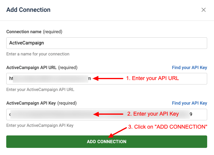 cf tasks activecampaign connection setup