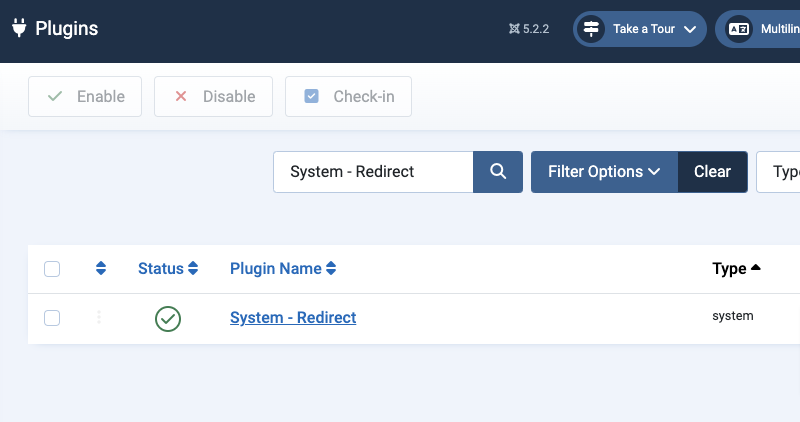 redirect system plugin enabled