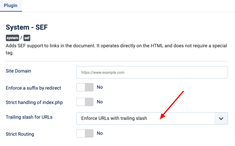 Joomla 5 Trailing Slash Option