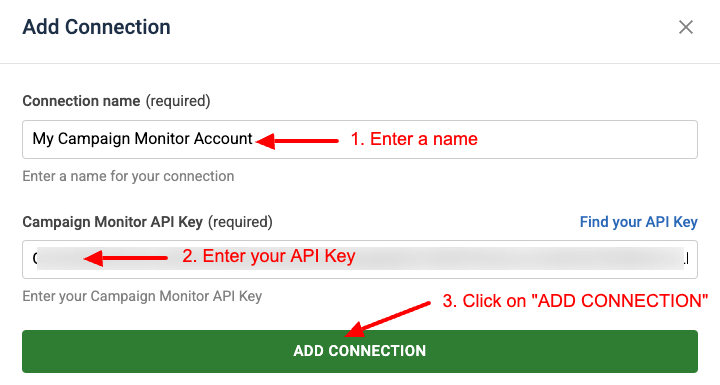 Add Connection Form Campaign Monitor Task