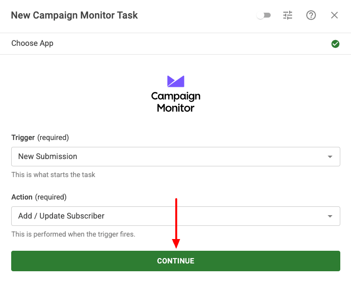 Select Campaign Monitor Trigger and Action