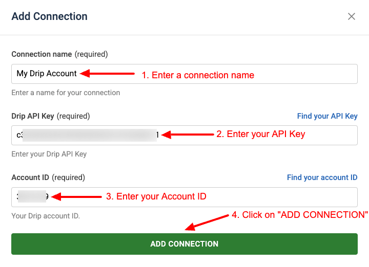 cf tasks drip new connection step