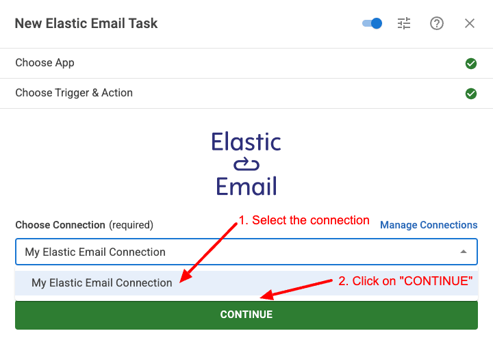 Select Connection Elastic Email Task