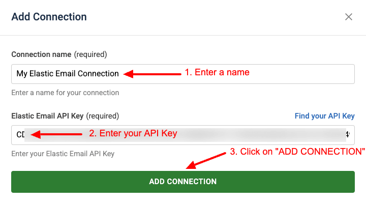 Add Connection Form Elastic Email Task