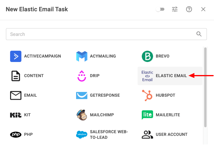 Select Elastic Email Task