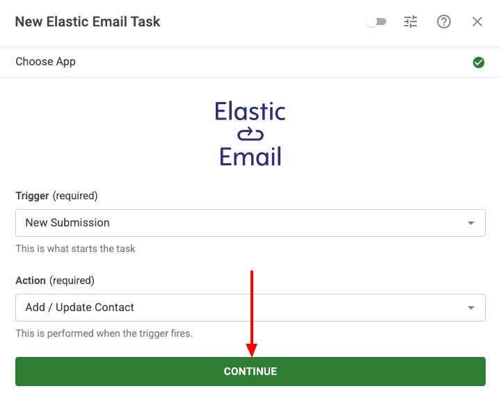 Select Elastic Email Trigger and Action