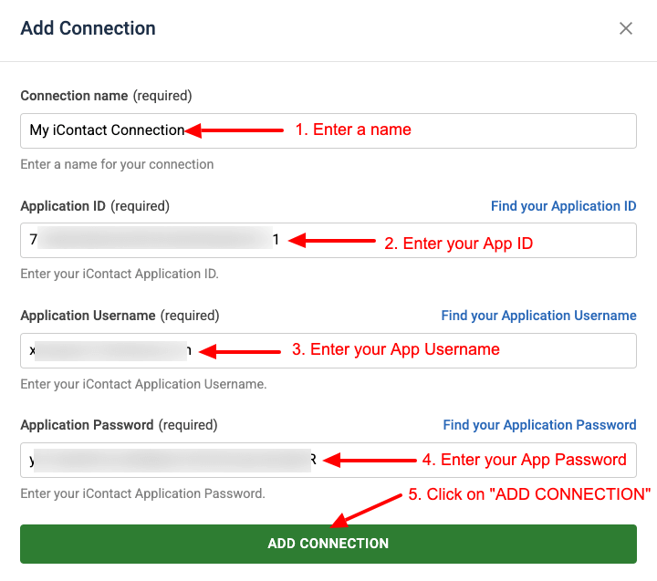 Add Connection Form iContact Task