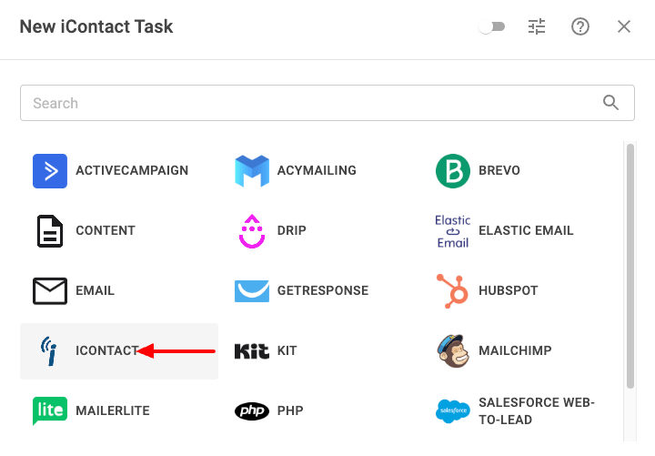 Select iContact Task